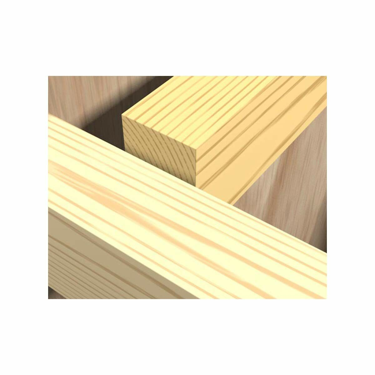 Vista de cerca de dos piezas de madera unidas. La madera tiene veta visible y es clara.