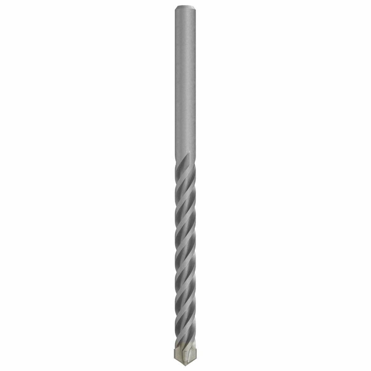 Una broca plateada con diseño en espiral.