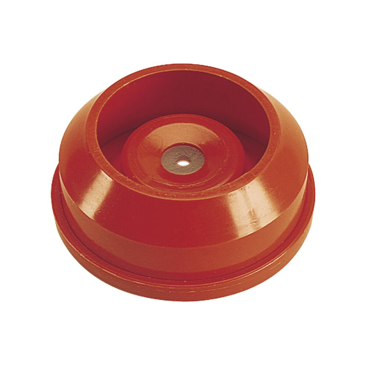 Pieza de plástico roja con diseño circular, posiblemente para una máquina o dispositivo.