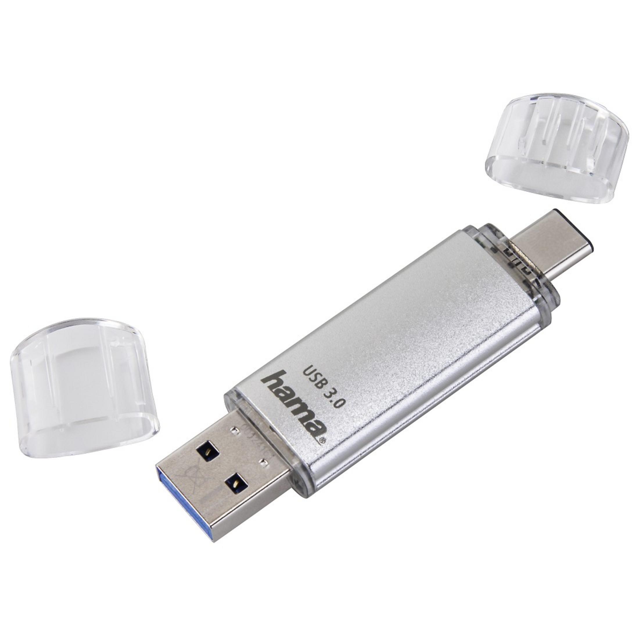 Srebrny pendrive USB 3.0 z przezroczystymi nakładkami na białym tle.