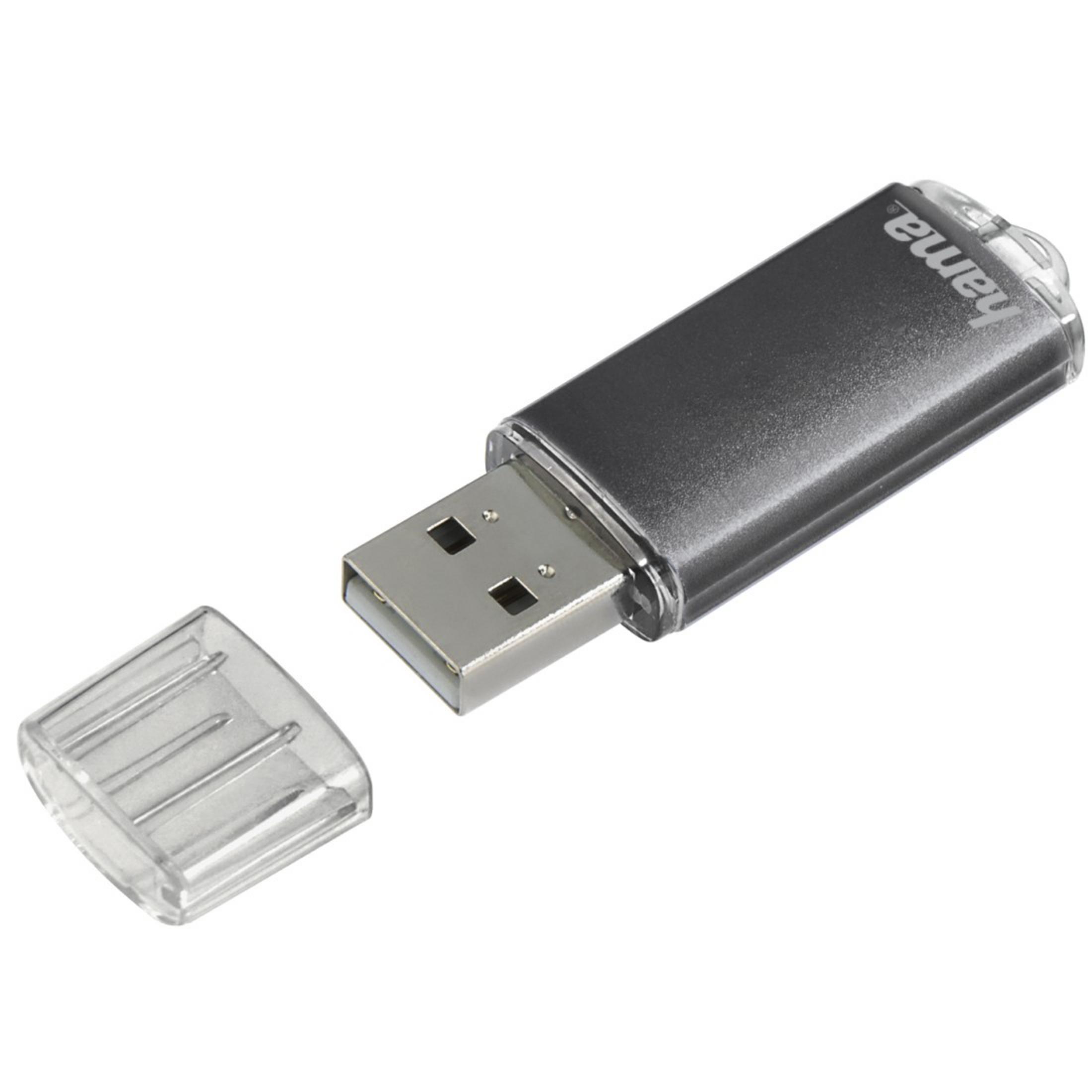 Szara pamięć USB z otwartą osłoną ochronną, pokazująca złącze USB.