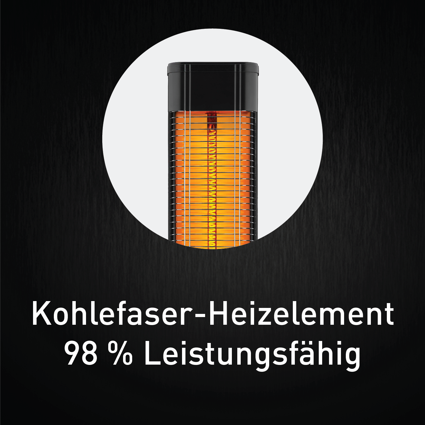 Ein elektrischer Heizkörper mit dunklem Hintergrund und Text.