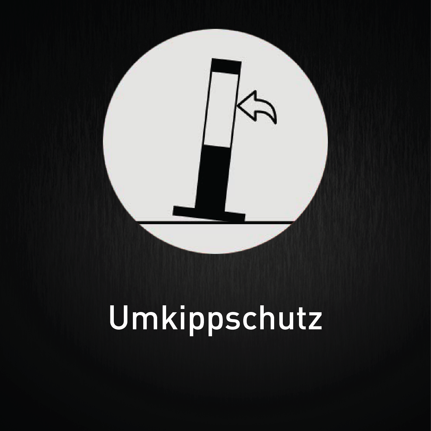 Schwarz-weißes Schild: weißer Kreis mit schwarzem Piktogramm eines kippenden Objekts.