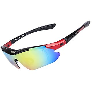KINSI Fahrradbrille Radsportbrille, Sportbrille, polarisierte Sonnenbrille, Radsportbrille Fahrradbrillen, Schwarz und Rot