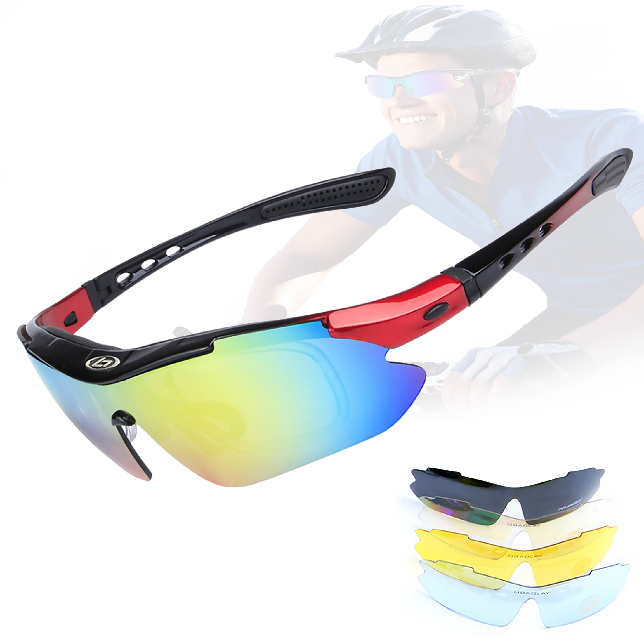 LEIGO Fahrradbrille Radsportbrille, Sportbrille, polarisierte und Fahrradbrillen, Schwarz Sonnenbrille, Radsportbrille Rot