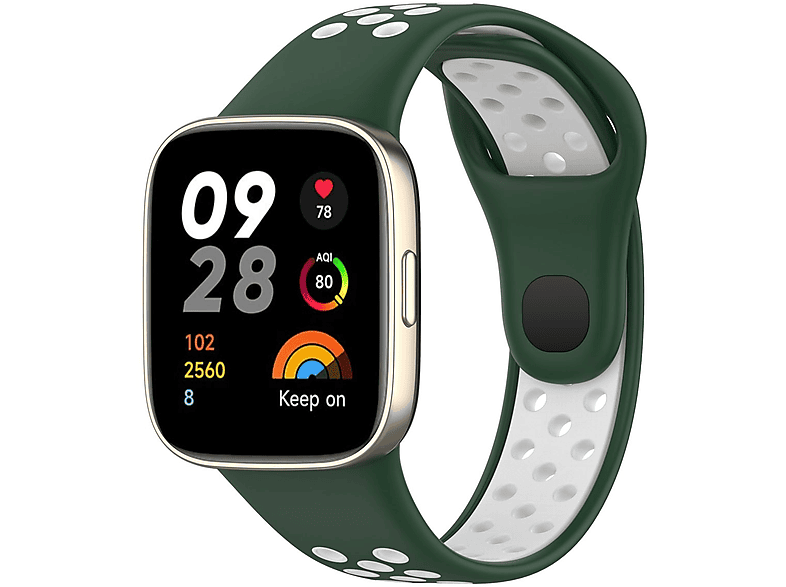 WIGENTO Zweifarbiges Sport Silikon Band Ersatz Band, Ersatzarmband, Xiaomi, Redmi Watch 3, Grün / Weiß