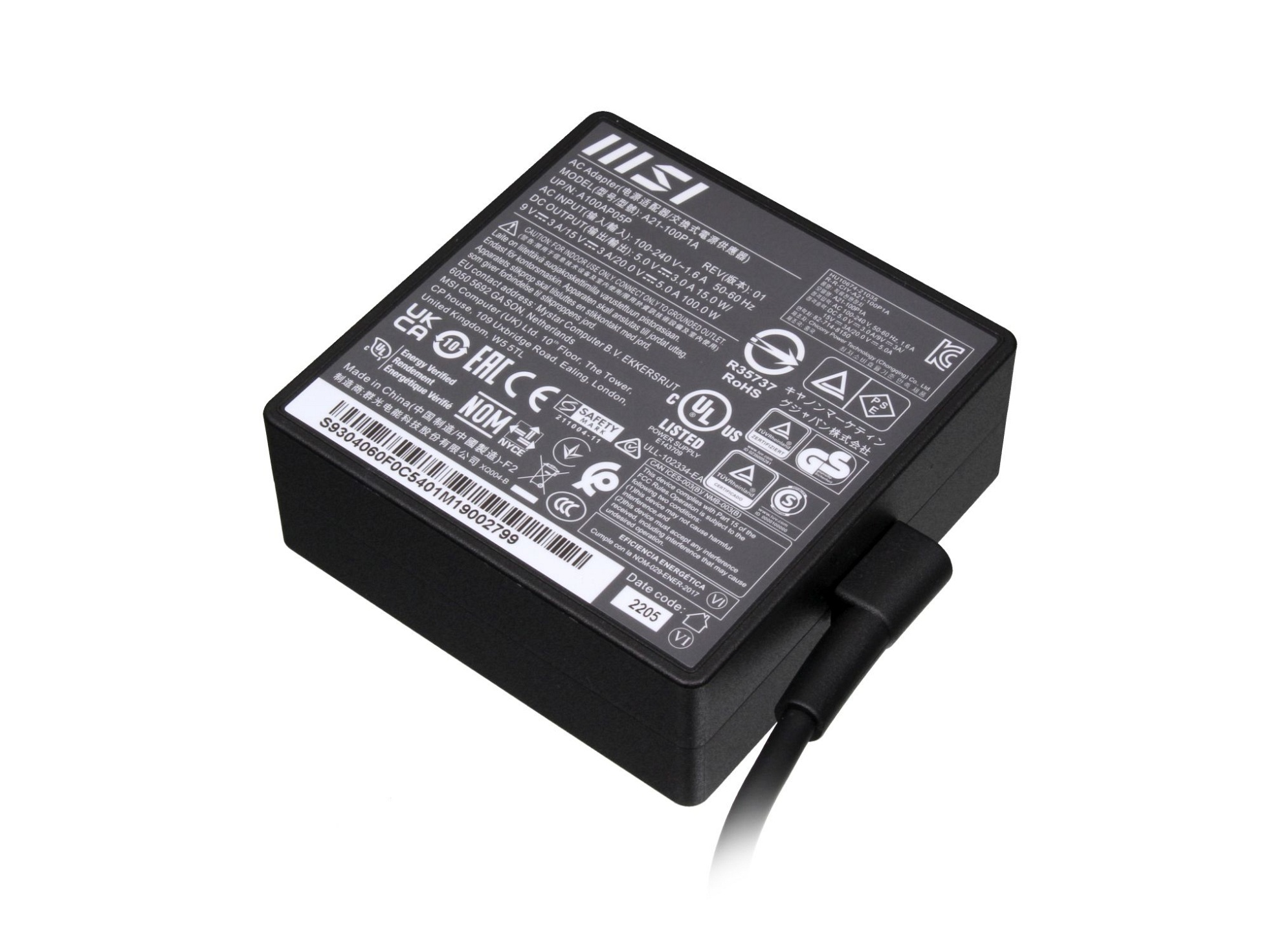 eckiges 100 S93-0406611-D04 Watt Netzteil MSI USB-C Original