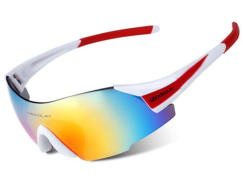 LEIGO Fahrradbrille Radsportbrille, Fahrradbrille, randlose Sonnenbrille, UV-Schutz Fahrradbrillen, Weiß Rot