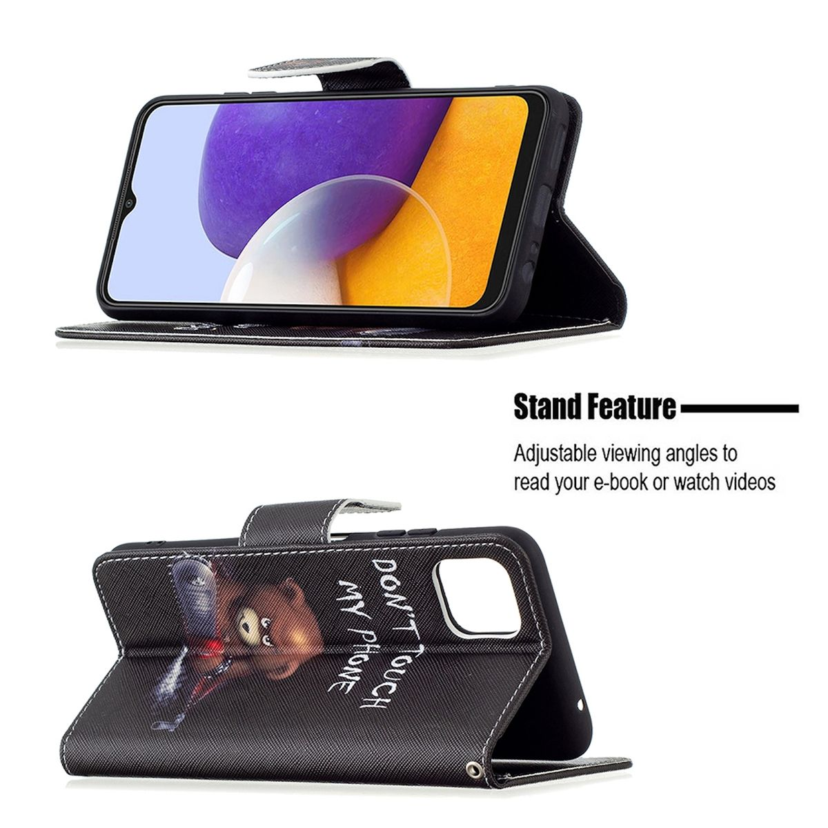 Schwarz Bookcover, & Druck Motiv Kreditkarten Samsung, Tasche Galaxy 5G, mit Geld Muster Wallet WIGENTO Fach, A22 mit Book