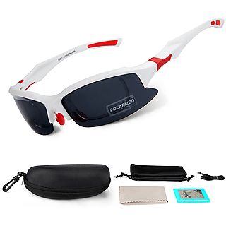 KINSI Fahrradbrille Fahrradbrille, Winddicht Sportsbrille Brille, UV 400 Sonnenbrille Sonnenbrille, Weiß Rot