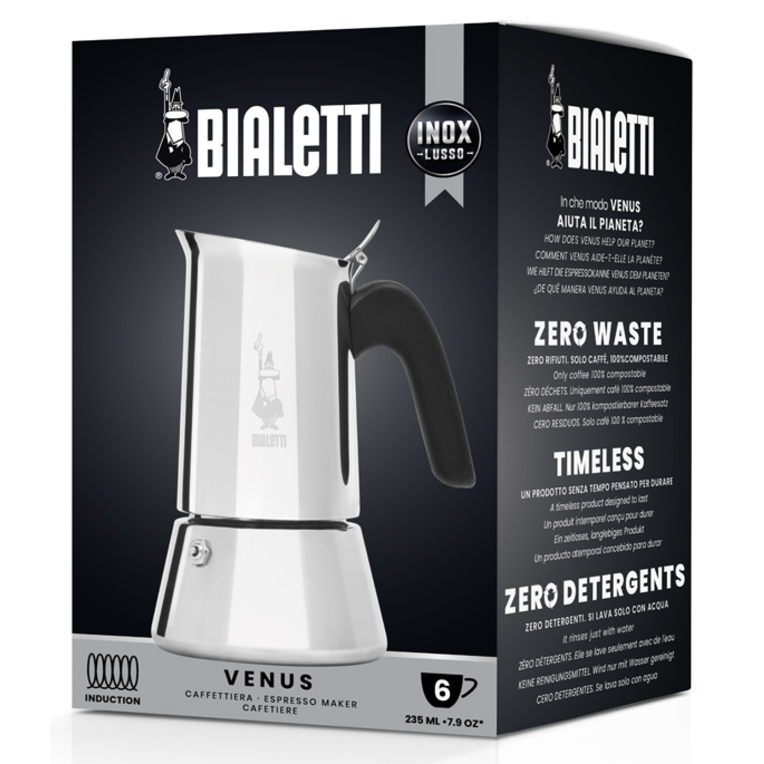Venus Espressokocher Silber BIALETTI New für 6 Tassen