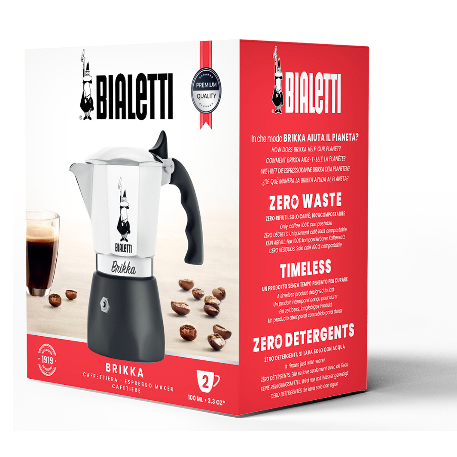 Brikka Tassen 2 für Schwarz BIALETTI Espressokocher