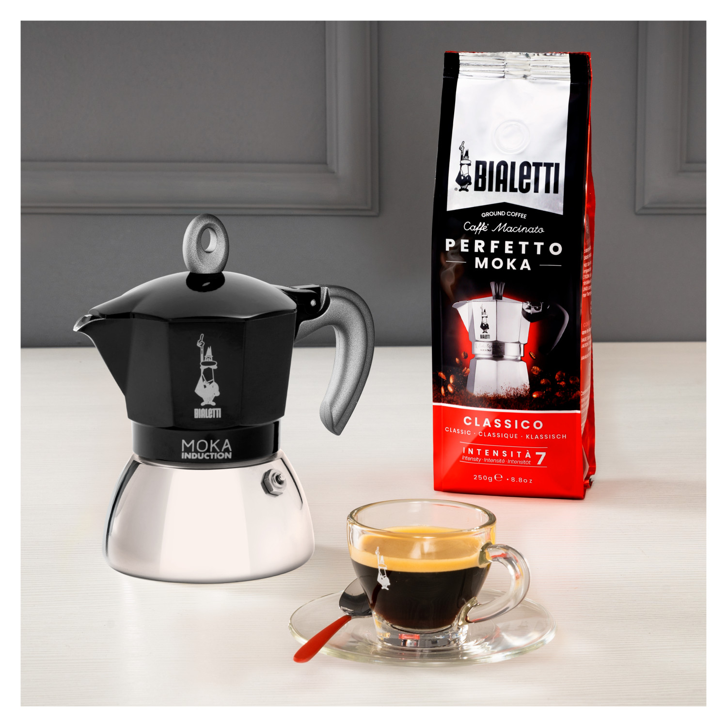 Schwarz/Silber BIALETTI New für Tassen Induction 6 Espressokocher Moka BLACK