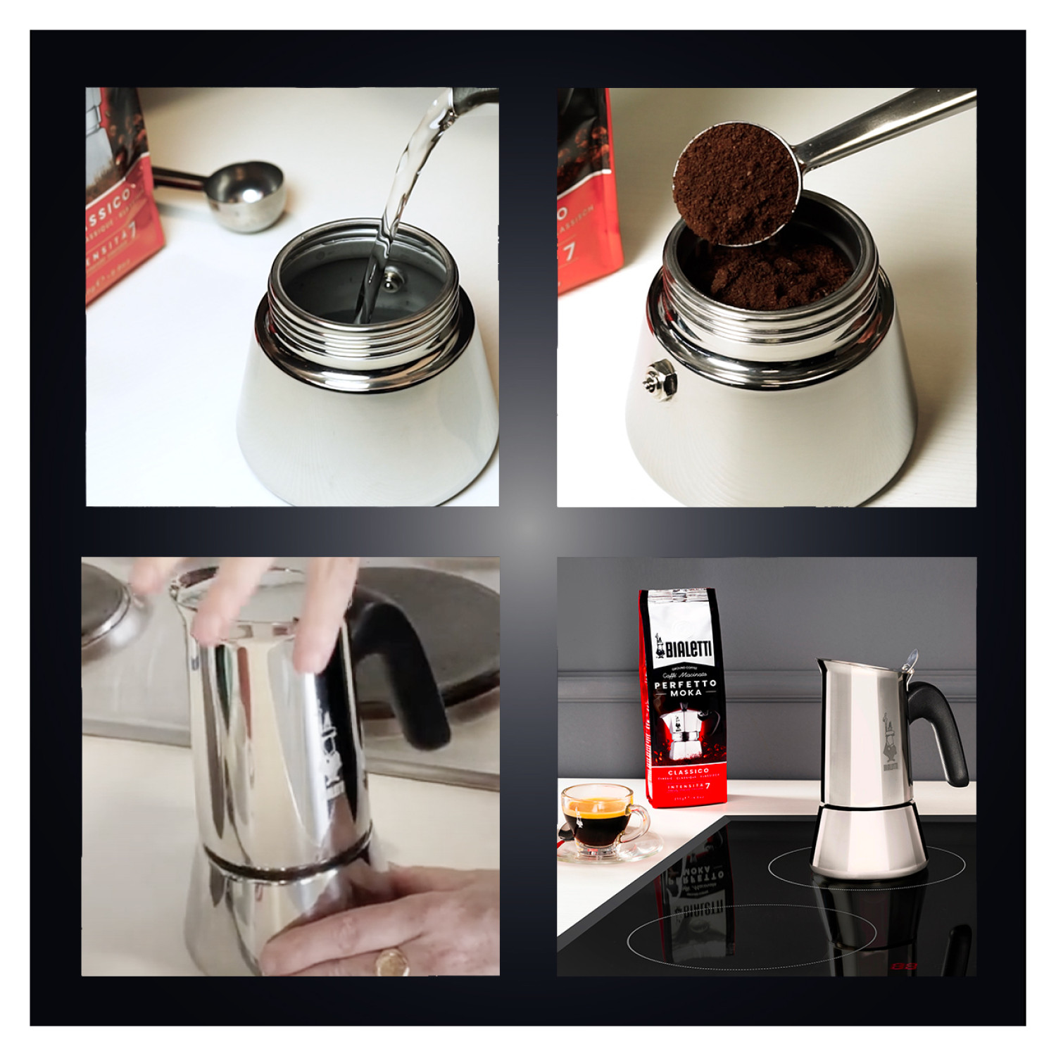 BIALETTI New 4 Tassen für Silber Venus Espressokocher
