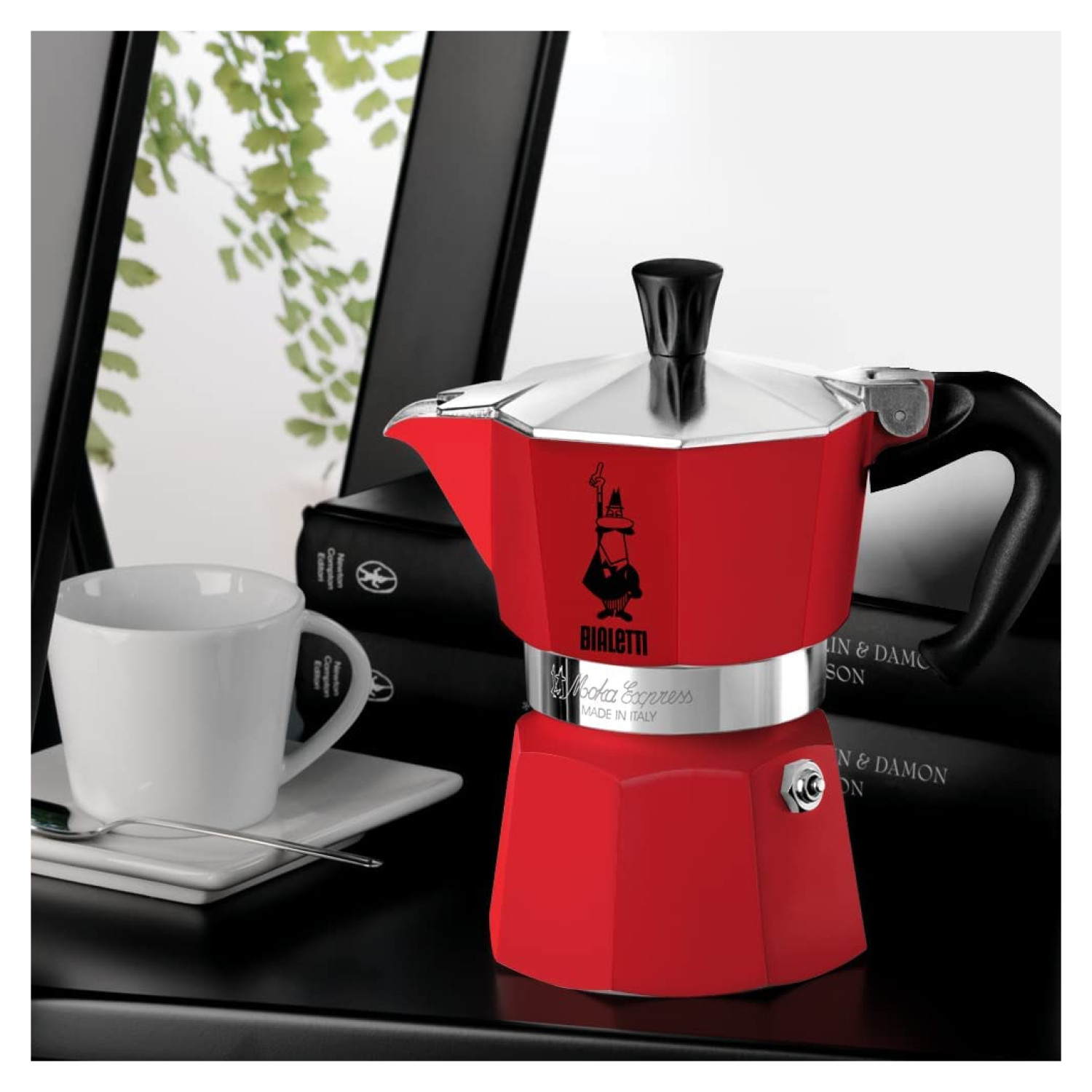 BIALETTI Moka Express RED Tasse 1 Espressokocher für Rot/Silber