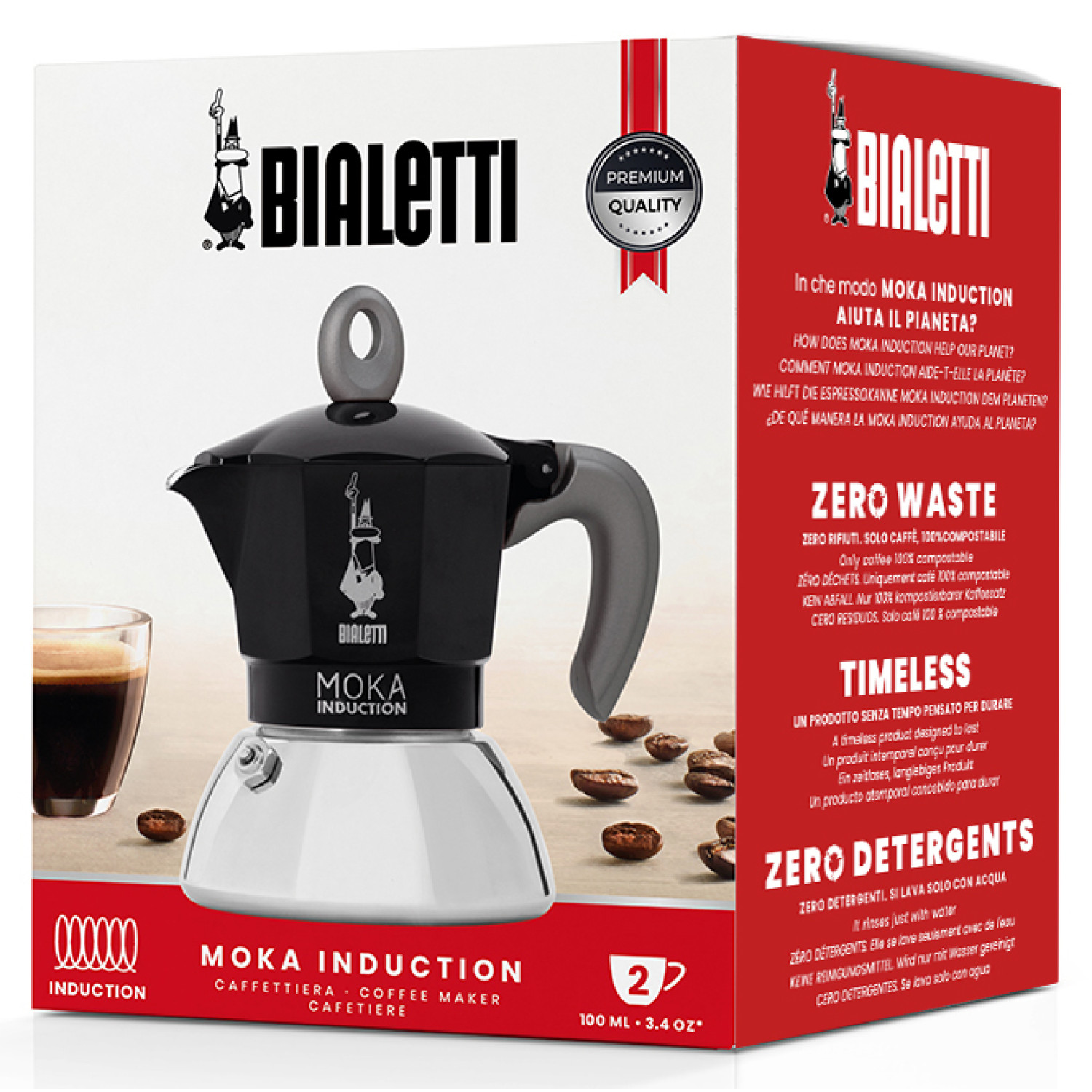 BIALETTI New Moka Espressokocher Schwarz/Silber 2 Induction für Tassen BLACK