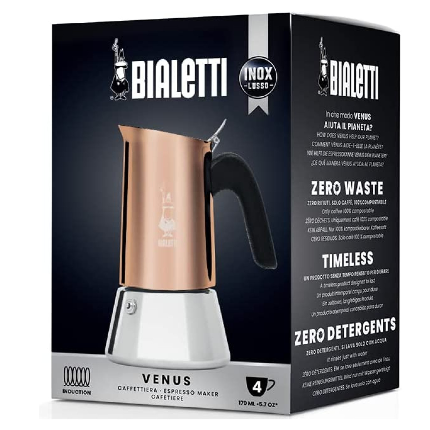 Venus Bronze Espressokocher BIALETTI 4 für Rosé/Silber New Tassen