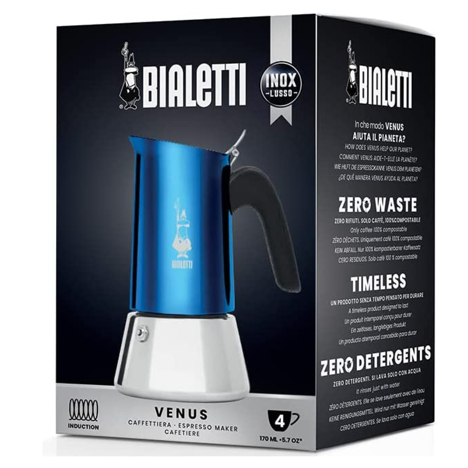 BIALETTI New Venus Blau/Silber Espressokocher 4 BLUE für Tassen