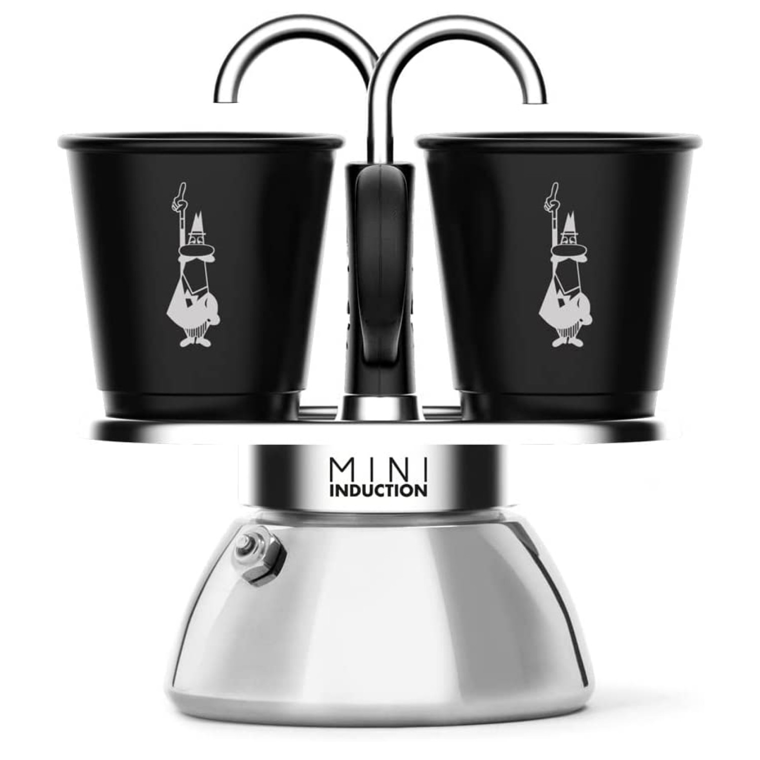 BIALETTI Set Mini Induction Tassen Espressokocher BLACK Schwarz/Silber 2 für