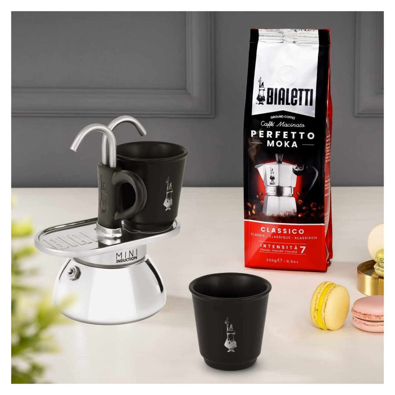 BLACK Espressokocher Schwarz/Silber 2 Mini BIALETTI Set Induction für Tassen
