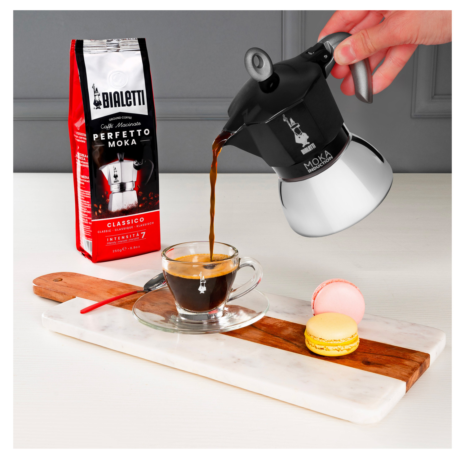 BIALETTI New Espressokocher Tassen 6 Moka BLACK Induction Schwarz/Silber für