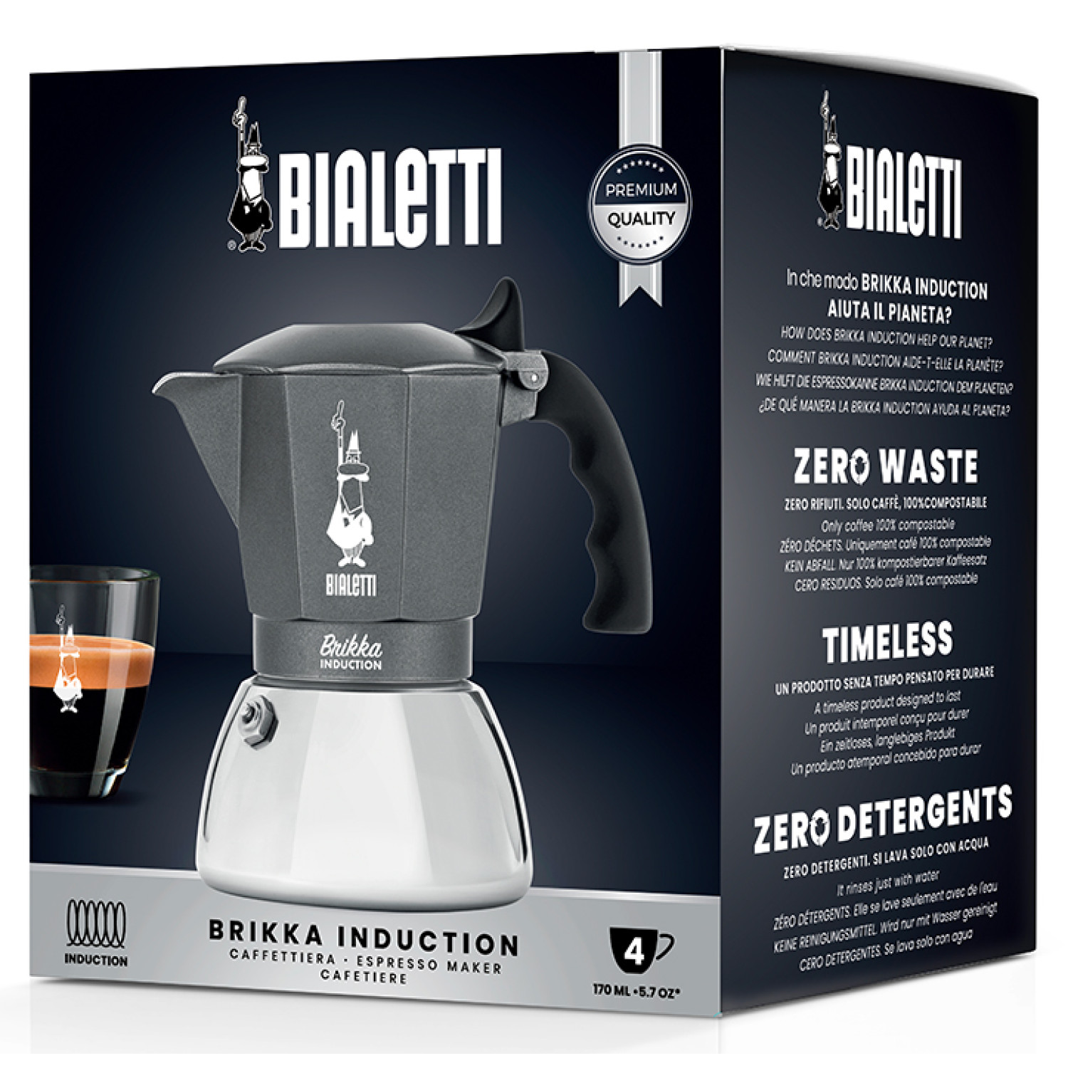 BIALETTI Brikka Tassen Grau 4 für Induktion Espressokocher