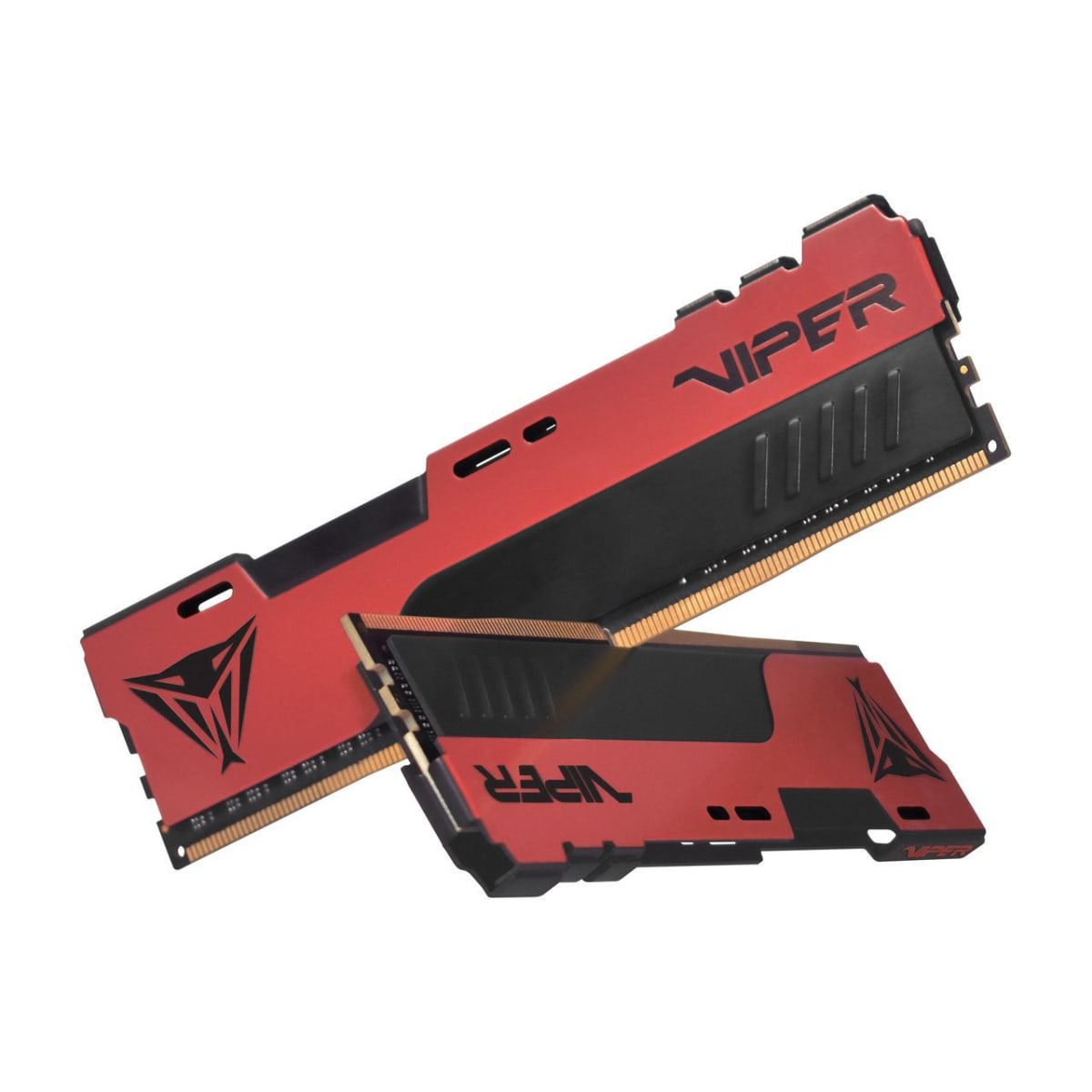 Dwa czerwono-czarne kości pamięci RAM do komputera.