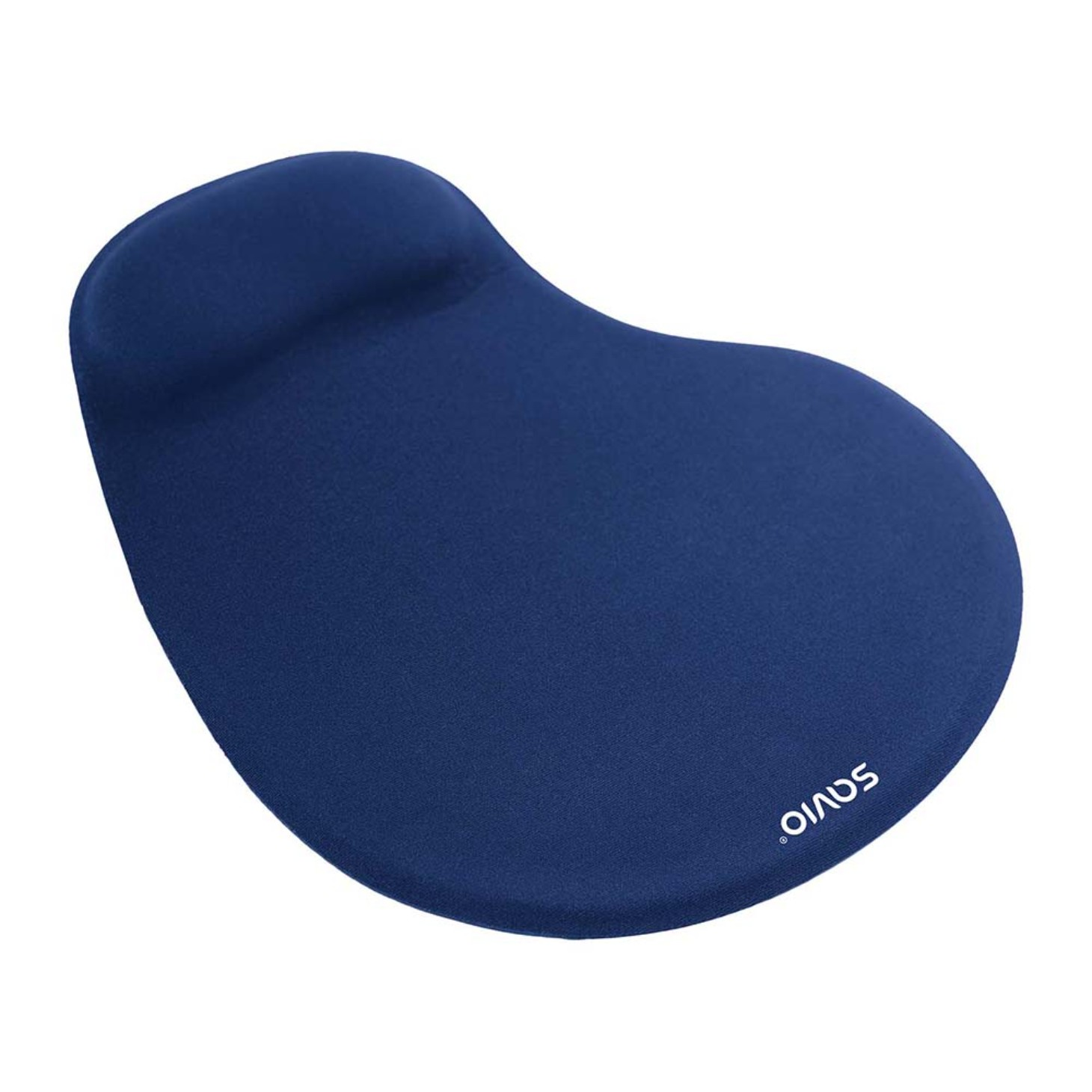 Alfombrilla de ratón ergonómica azul con soporte para la muñeca. Logotipo SAVIO.