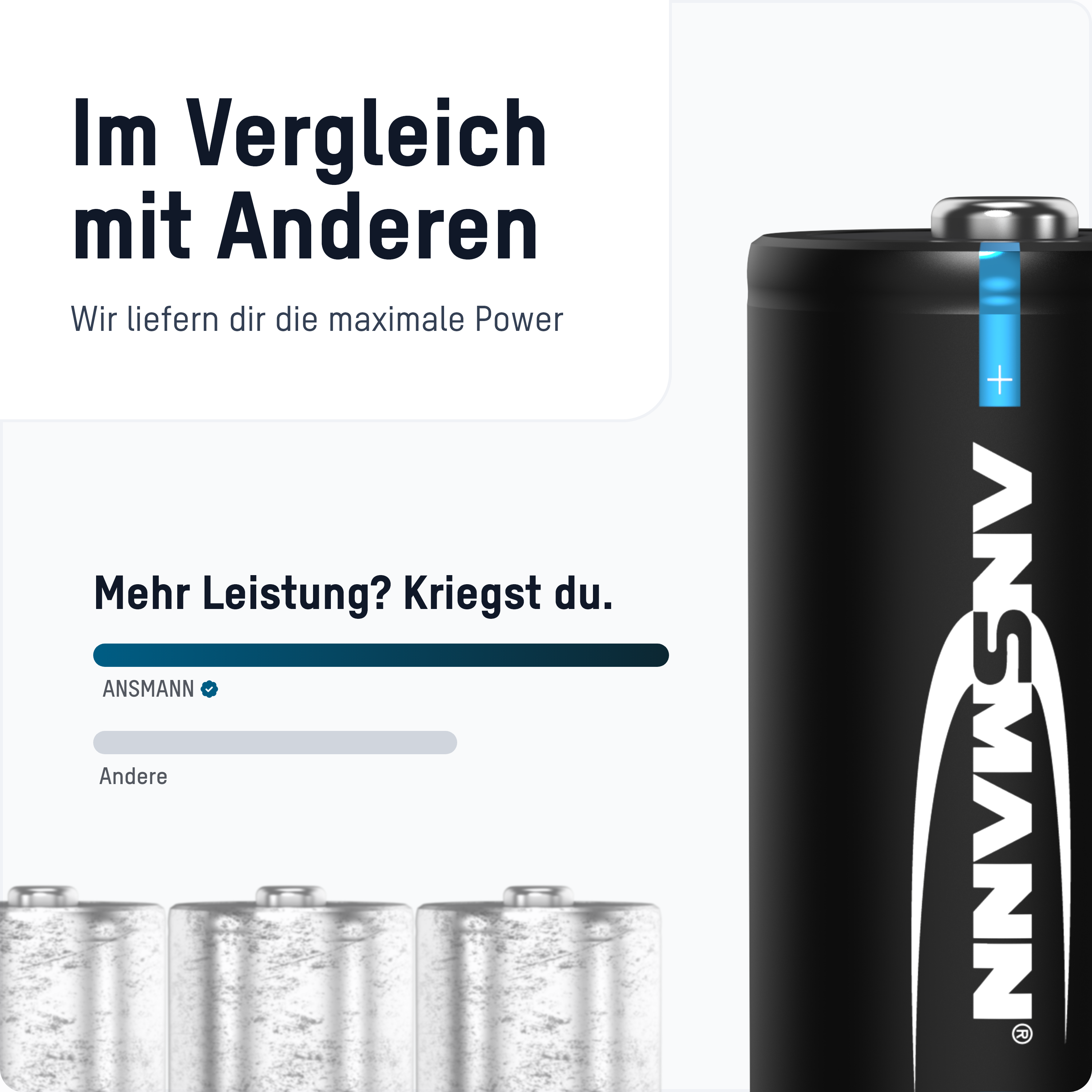 Schwarze Batterie mit positivem Anschluss, Vergleichsleiste, weißer Hintergrund.