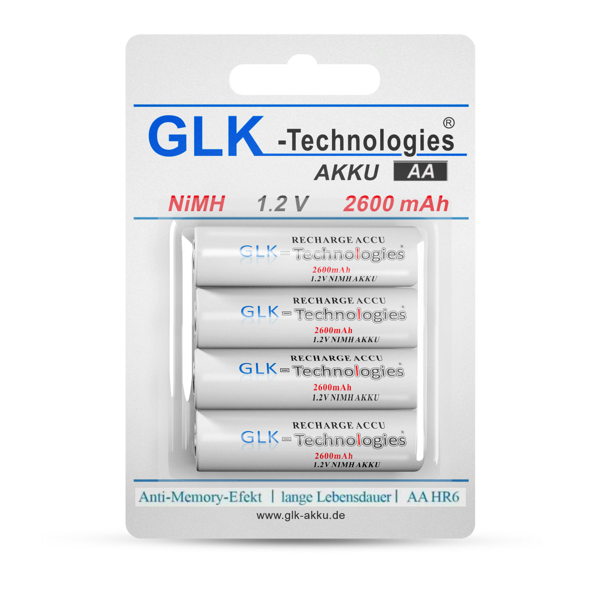 GLK-TECHNOLOGIES AA Akku, Ni-MH Ni-MH, Effekt Memory 2600mAh ohne HR6 wiederaufladbar AA