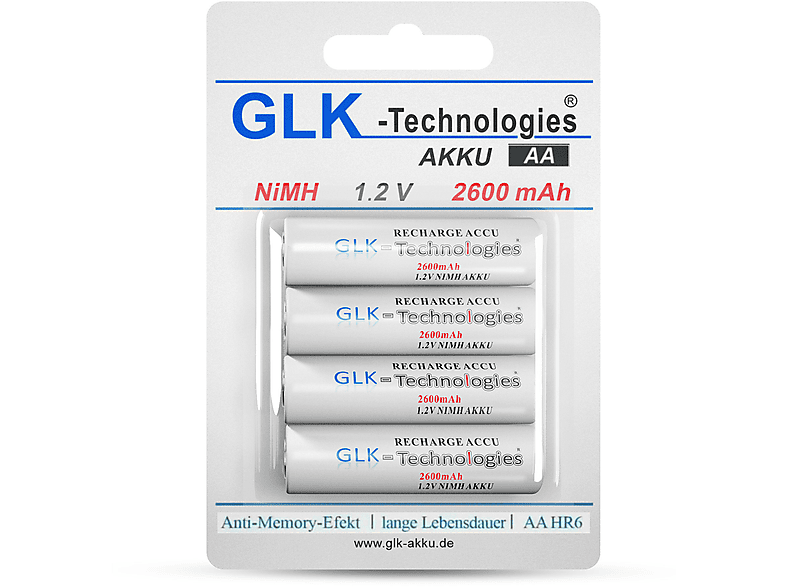 ohne Effekt wiederaufladbar Ni-MH, AA AA Akku, HR6 Memory 2600mAh Ni-MH GLK-TECHNOLOGIES