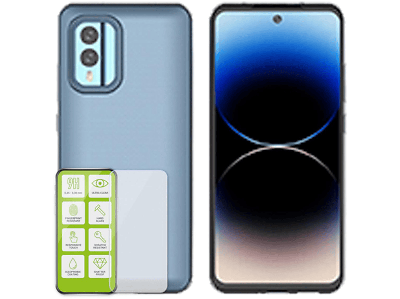 Hartglas Nokia, + H9 Schutz dünn Silikon WIGENTO Produktset Folie, Transparent Backcover, Panzer Hülle X30,