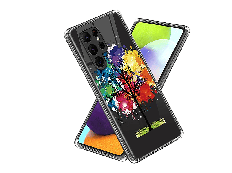 WIGENTO Design Muster Hülle Aufdruck mit 5G, Galaxy Ultra Backcover, Transparent robust, S23 & Motiv Samsung, TPU dünn