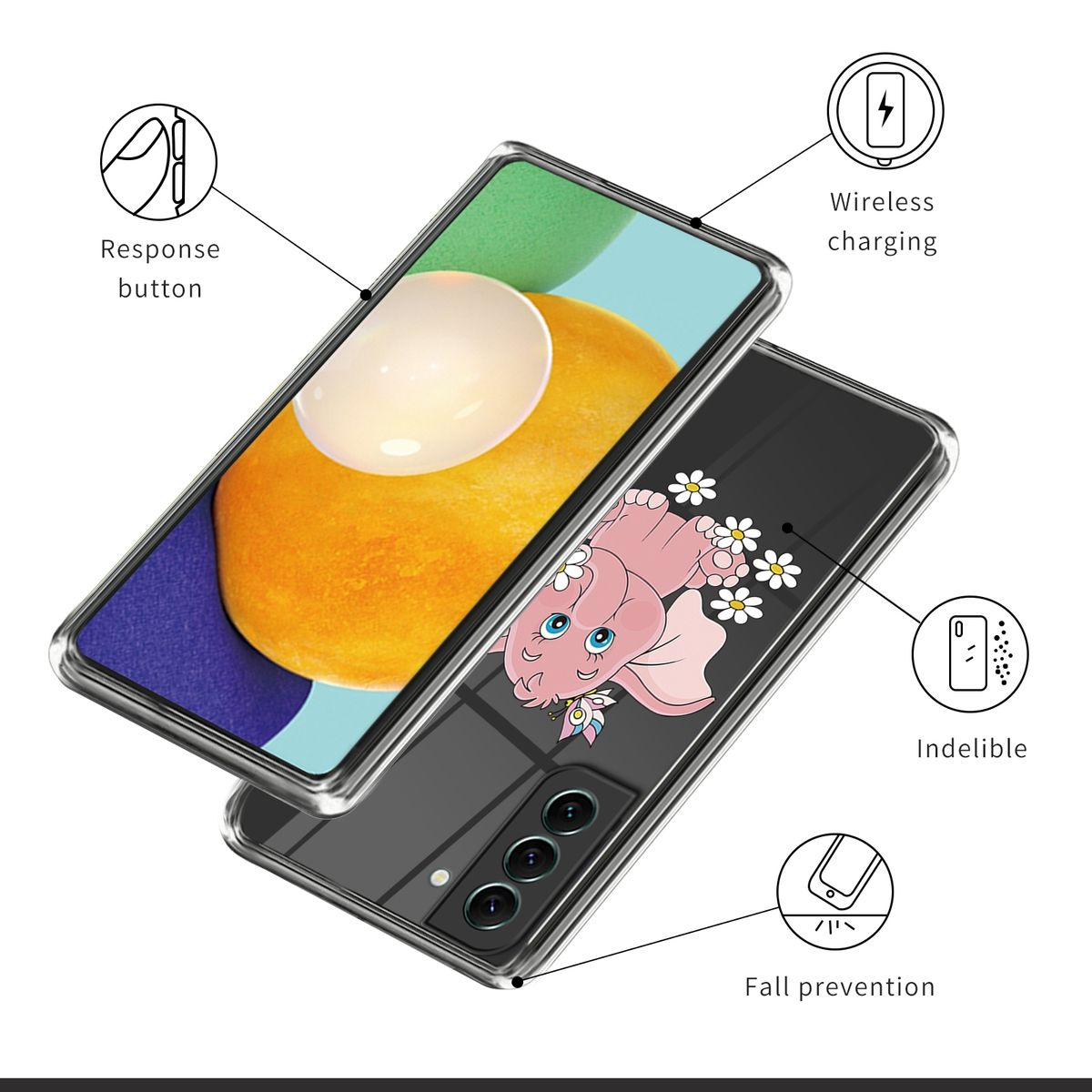 WIGENTO Design Muster Motiv TPU Samsung, Transparent Hülle S23 robust, 5G, Aufdruck & Plus dünn mit Galaxy Backcover