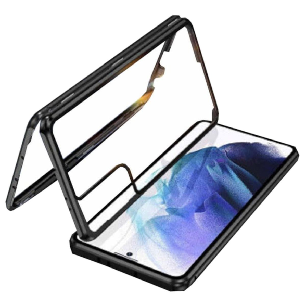 WIGENTO Beidseitiger 360 Grad Magnet Plus, Transparent / Schwarz Samsung, Full S23 Galaxy Hülle, Glas Metall Cover