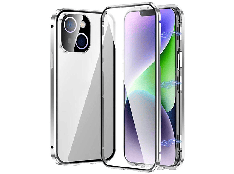 WIGENTO Beidseitiger Transparent 14, Apple, / Hülle, Silber Backcover, Glas Metall Magnet Grad iPhone 360