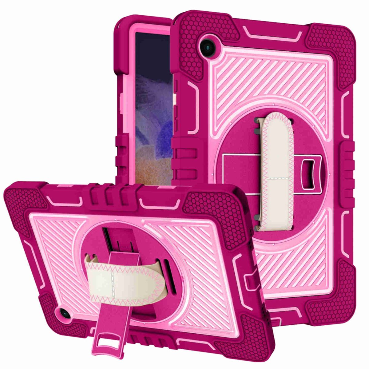 WIGENTO 360 Grad Outdoor Tablethülle mit Hybrid Aufstellbar & Hülle Kunststoff Samsung / Rosa für Backcover Pink Halteschlaufe / Silikon