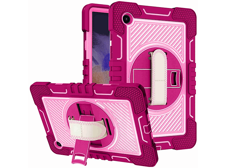 Backcover mit / für & Samsung Hülle Rosa Halteschlaufe Outdoor WIGENTO Silikon, 360 Tablethülle Aufstellbar / Hybrid Kunststoff Pink Grad