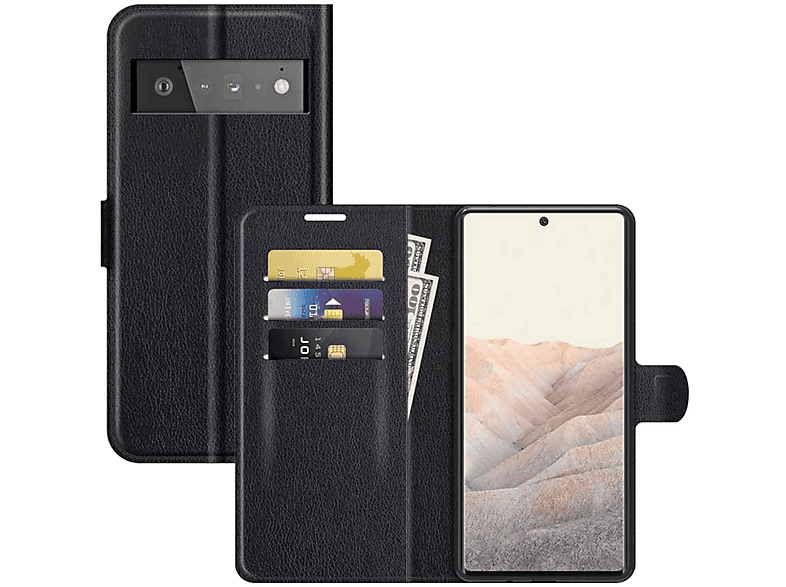 WIGENTO Book Wallet Tasche mit Kreditkarten & Geld Fach, Bookcover, Google, Pixel 6 Pro, Schwarz