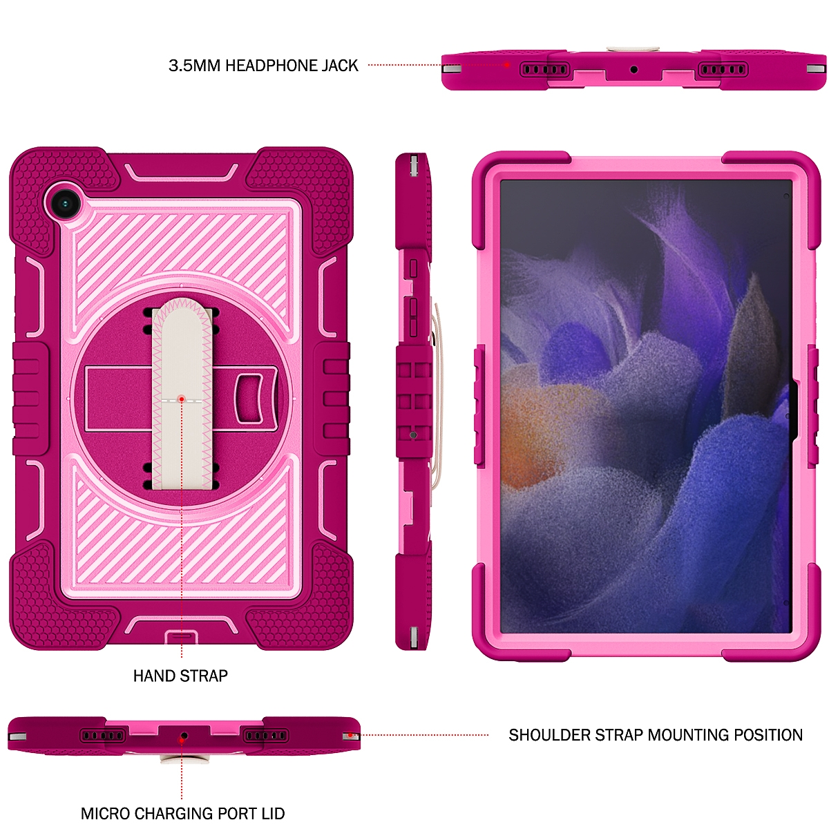 360 Silikon, Samsung Tablethülle für Hybrid WIGENTO / Outdoor Grad Halteschlaufe Rosa & Aufstellbar Backcover Hülle Pink mit / Kunststoff