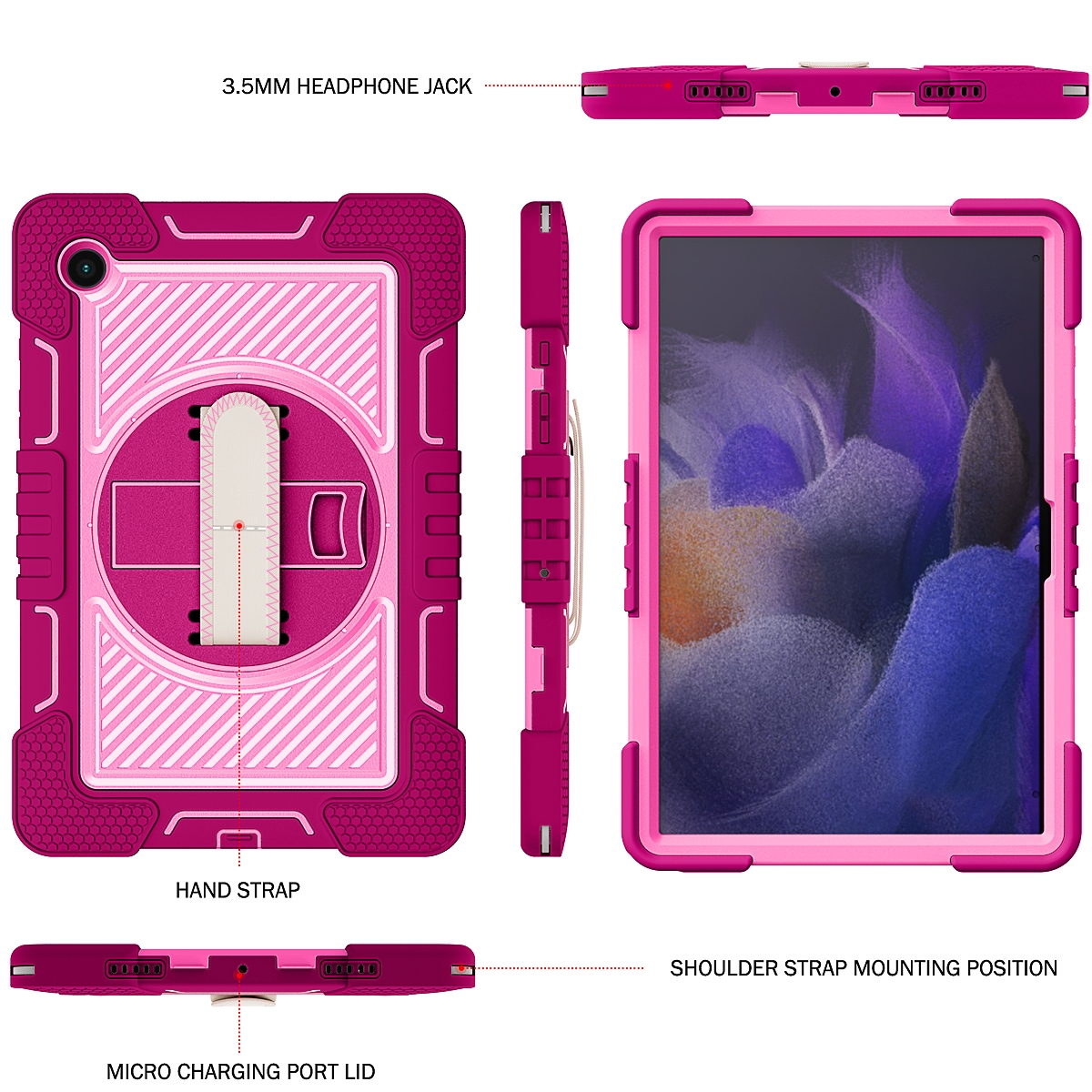 Backcover mit / für & Samsung Hülle Rosa Halteschlaufe Outdoor WIGENTO Silikon, 360 Tablethülle Aufstellbar / Hybrid Kunststoff Pink Grad