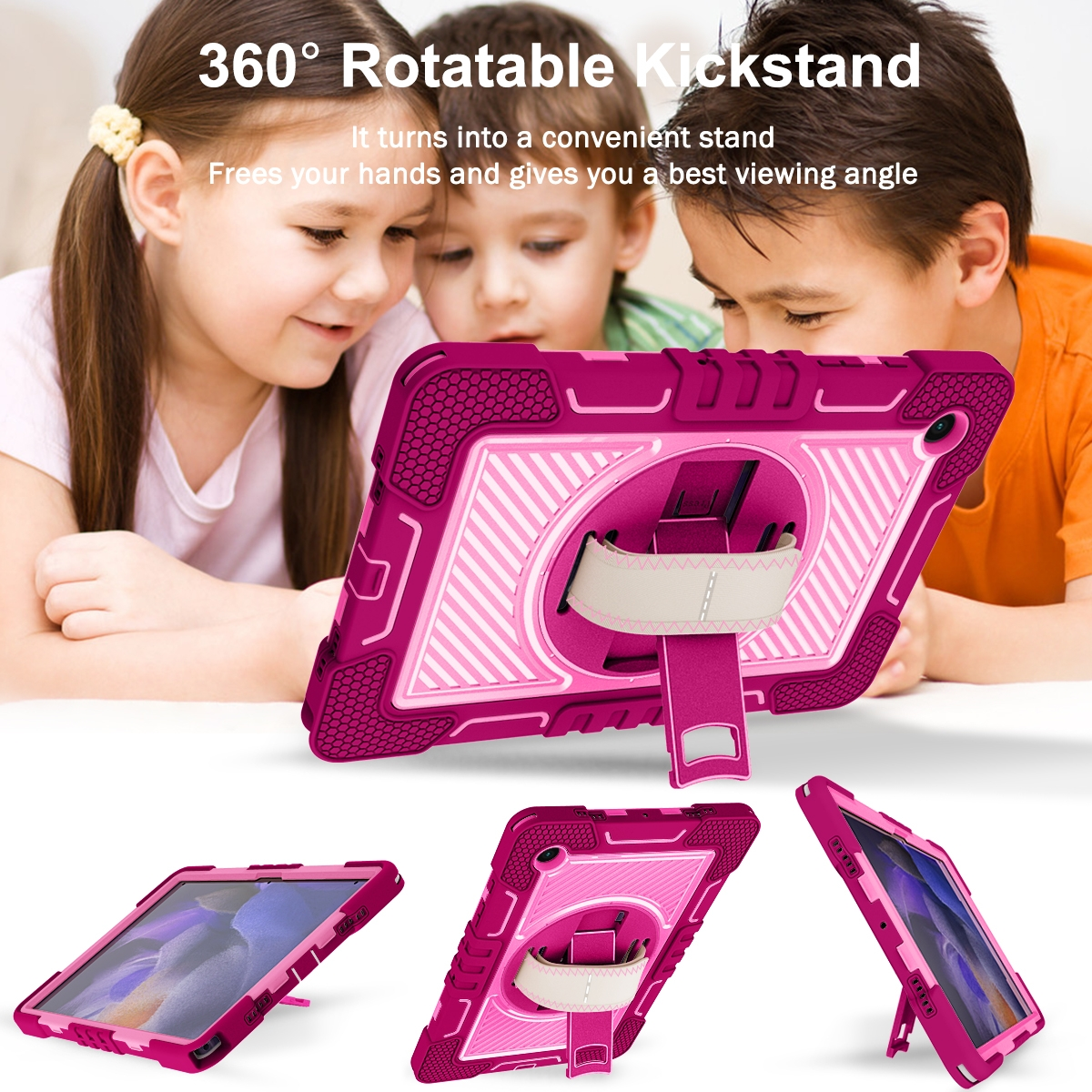 Backcover mit / für & Samsung Hülle Rosa Halteschlaufe Outdoor WIGENTO Silikon, 360 Tablethülle Aufstellbar / Hybrid Kunststoff Pink Grad