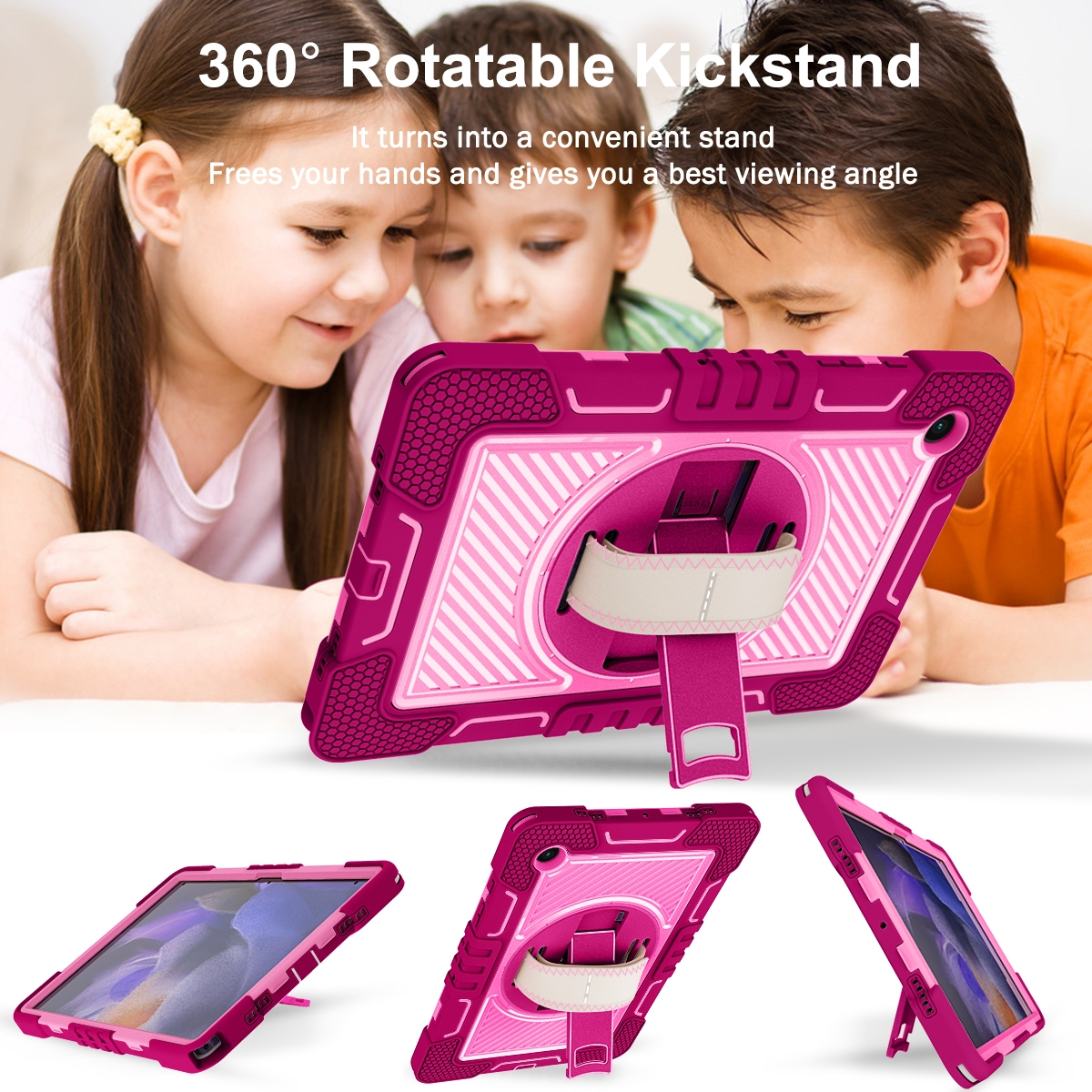 360 Silikon, Samsung Tablethülle für Hybrid WIGENTO / Outdoor Grad Halteschlaufe Rosa & Aufstellbar Backcover Hülle Pink mit / Kunststoff