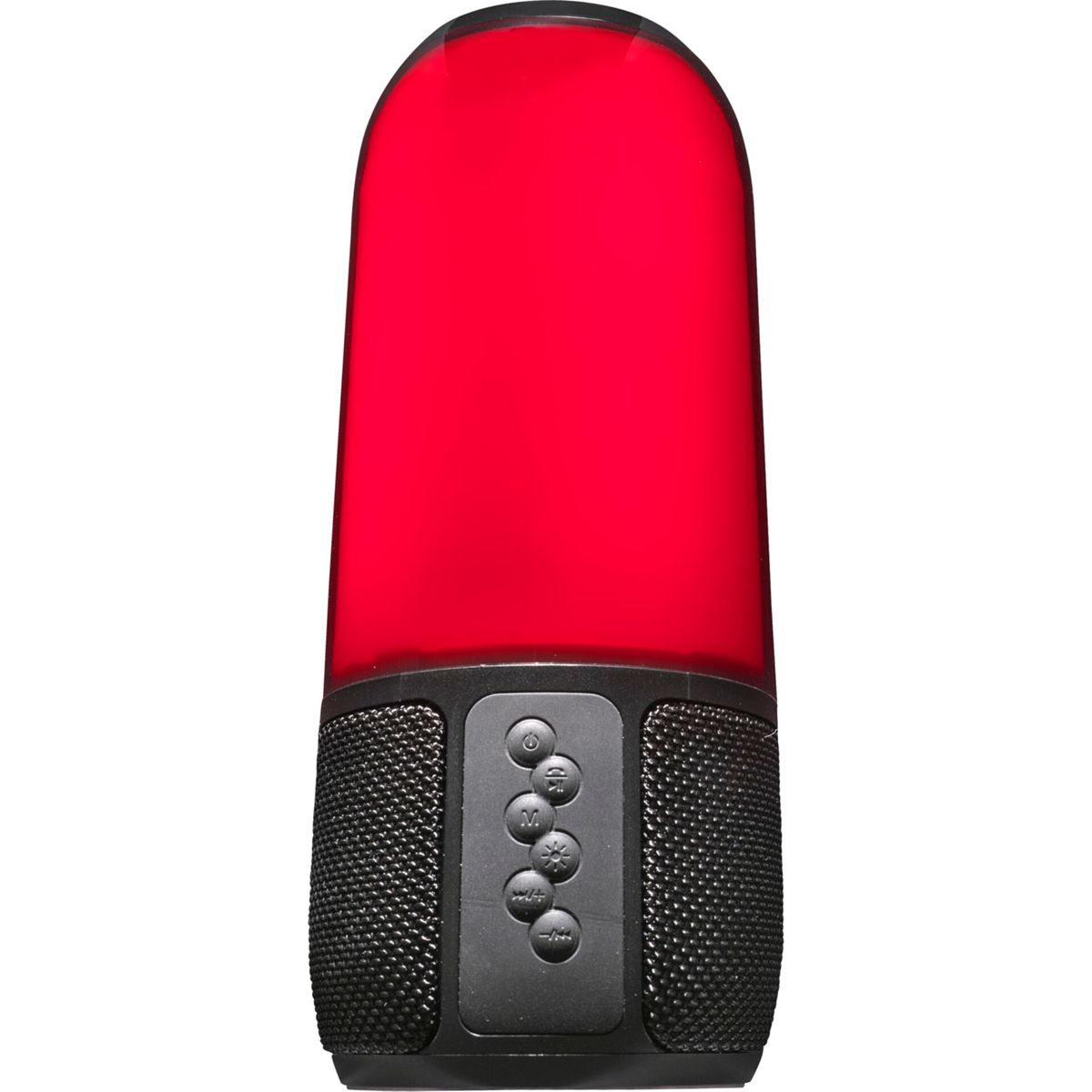 Czarny cylindryczny głośnik z czerwonym świecącym światłem na górze.