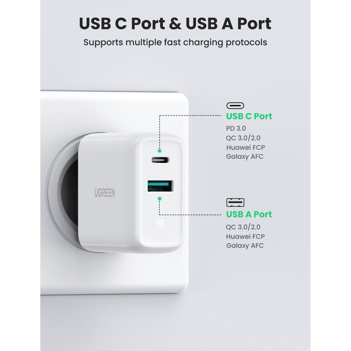 UGREEN 36W Dual Port EU USB-Ladegerät Universal, weiß