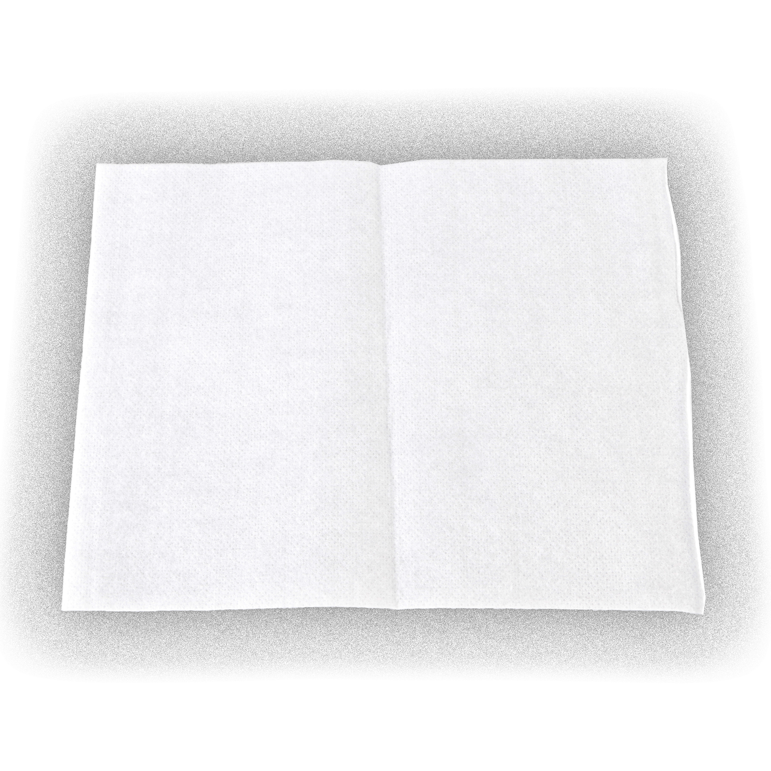 Ein weißes gefaltetes Papier mit zwei Klappen auf grauem Hintergrund.