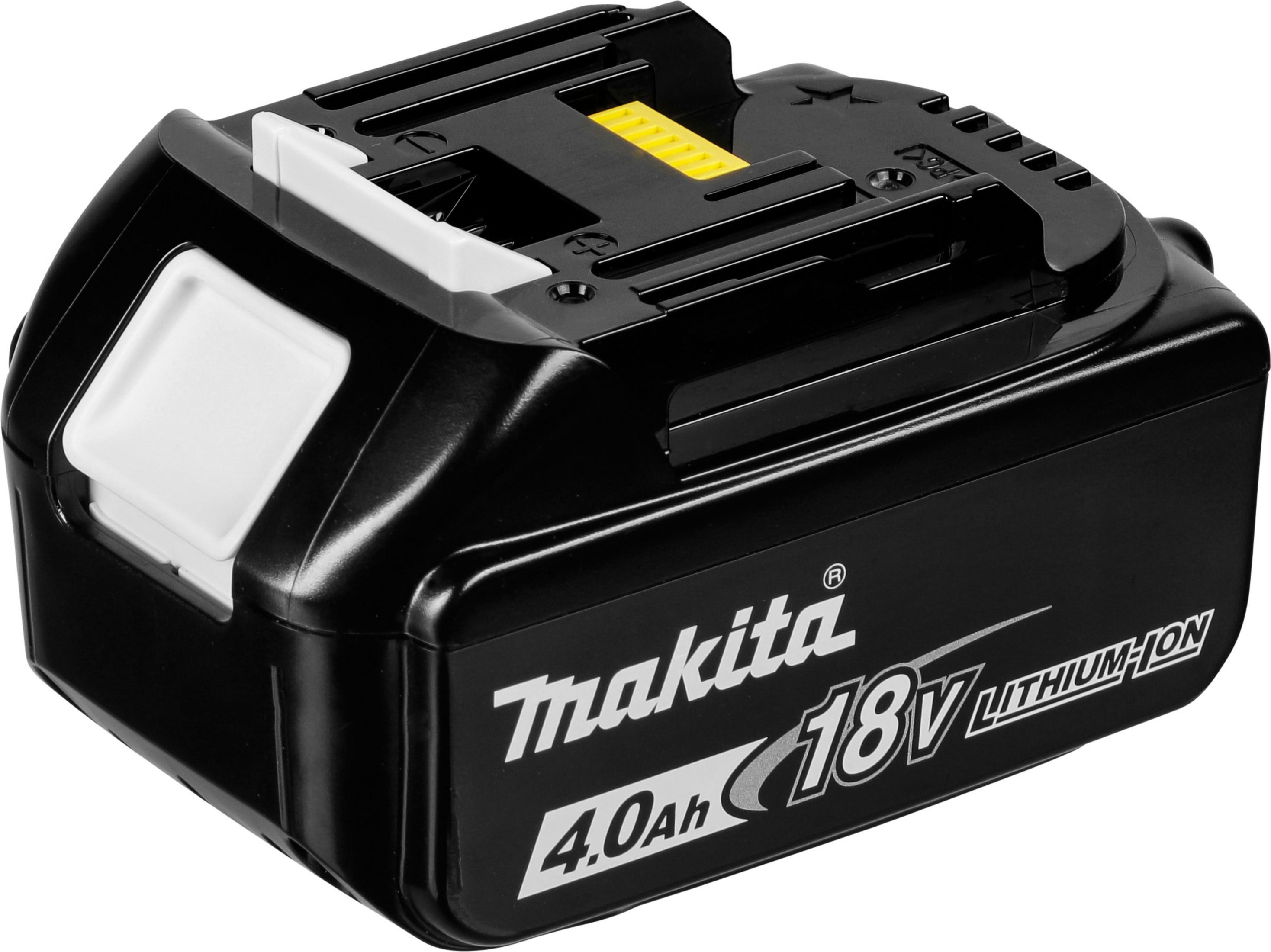Ein schwarzer Makita 18V 4,0Ah Lithium-Ionen-Akku.