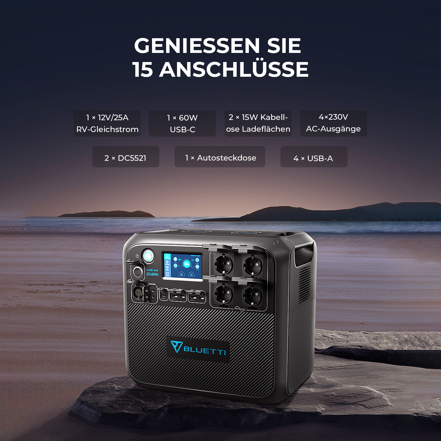 REFURBISHED Notstromversorgung Solargenerator 2048Wh (*) BLUETTI Batterie AC200MAX LiFePO4 2200W Powerstation