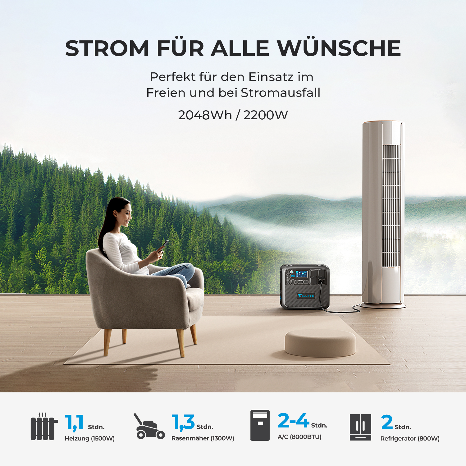 (*) 2048Wh BLUETTI Batterie Powerstation 2200W Notstromversorgung AC200MAX REFURBISHED Solargenerator LiFePO4