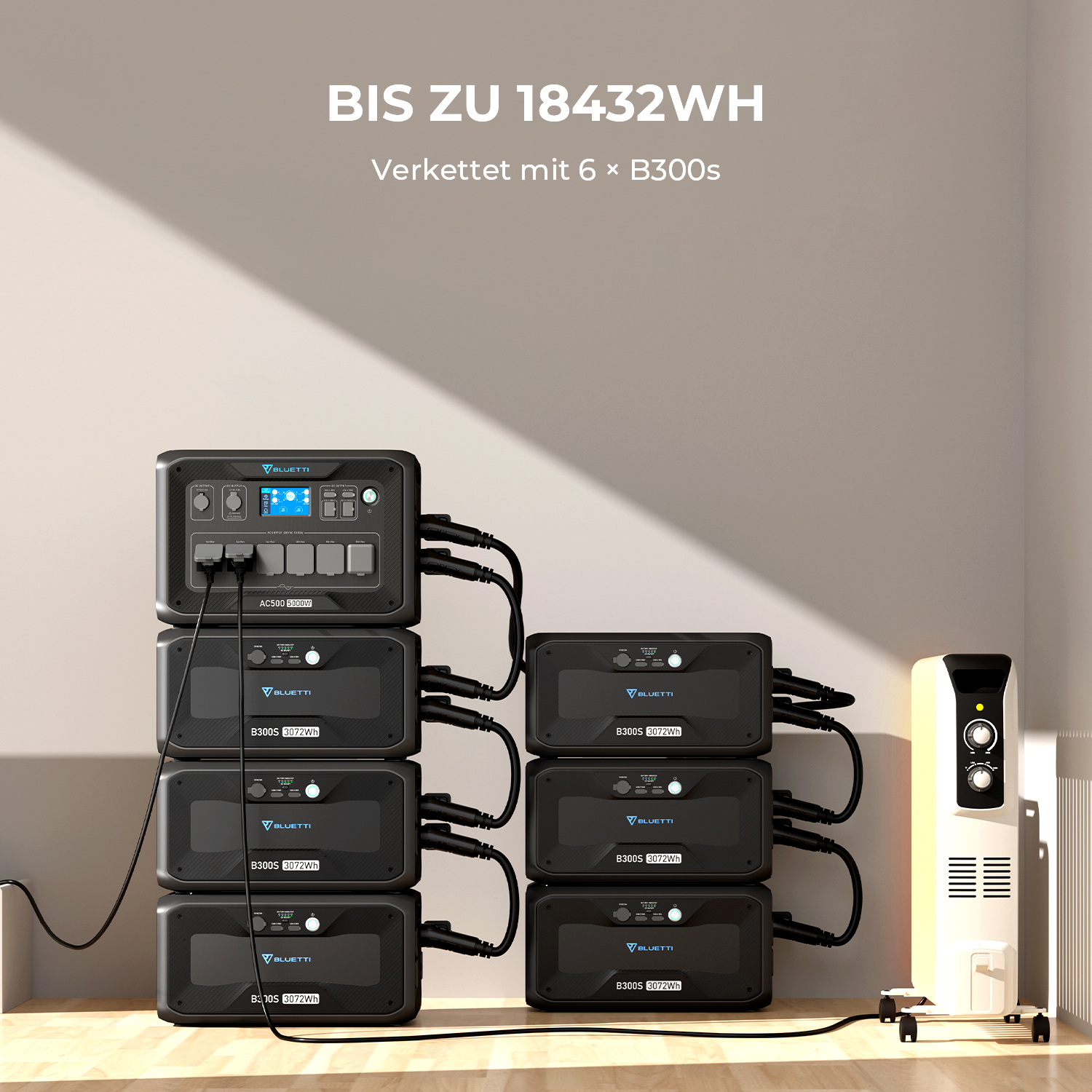 3072Wh 5000W Powerstation Solargenerator Notstromlösung BLUETTI LiFePO4 AC500+B300S MPPT Batterie REFURBISHED (*)